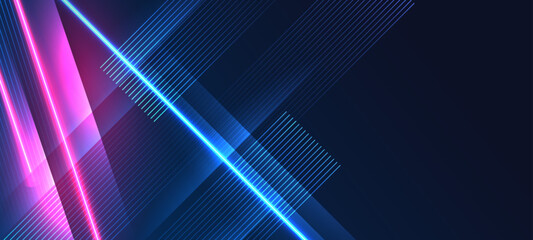Wall Mural - futuristic glowing lines background with neon blue and pink diagonal light effects