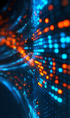 Wall Mural - abstract data stream with glowing particles in blue and orange creating a dynamic background for inn