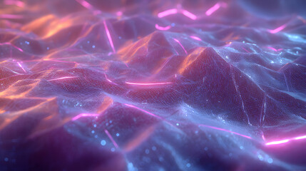 Wall Mural - abstract terrain network background with luminous lines and glowing particles showcases a futuristic
