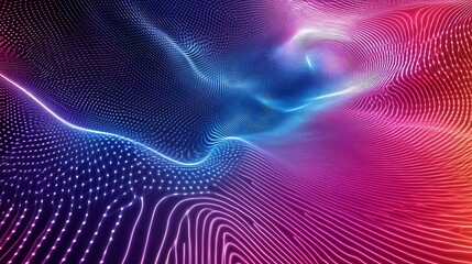 Abstract Glowing Landscape with Digital Mesh and Wavy Lines Background