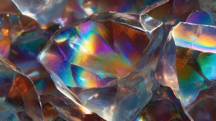 Wall Mural - light refracts through partially melted glass frit, creating a mesmerizing kaleidoscope effect as th