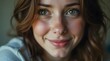 © Pro Clipart - A close-up portrait of a beautiful young woman with a soft, gentle smile and captivating eyes. A tender and serene facial expression.