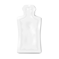 Wall Mural - white blank tear notch bottle shaped sachet pouch. realistic 3d vector mockup. flat plastic bag. moc