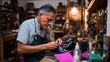 © fotofabrika - Skilled shoemaker repairs leather shoes in a traditional workshop during late afternoon sunlight