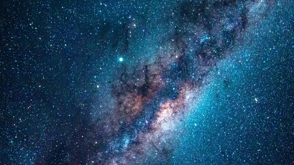 Galaxy exploration through outer space towards glowing milky way galaxy.	
