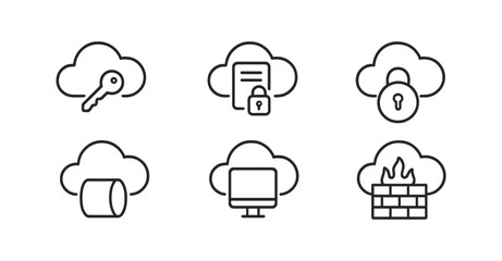 Wall Mural - Cloud security outline icon set. digital protection, cybersecurity symbols in line style