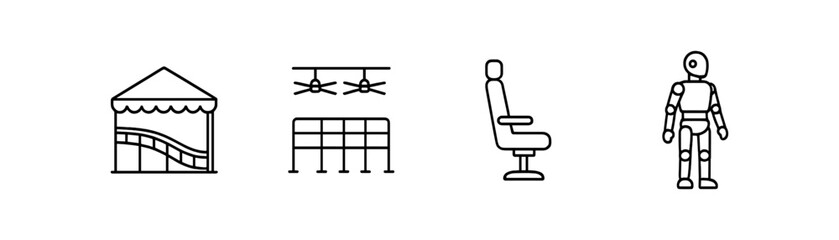 Wall Mural - entertainment and safety outline icon set. amusement, drone, seat, robot illustrations