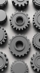 Monochrome array of detailed gears arranged on textured surface