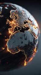 Wall Mural - glowing earth map in dark background with detailed features