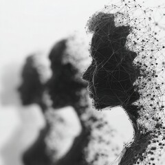 Wall Mural - Abstract Silhouettes of Human Profiles with Geometric Network Design