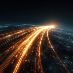 Wall Mural - futuristic light trails over earth surface at night time