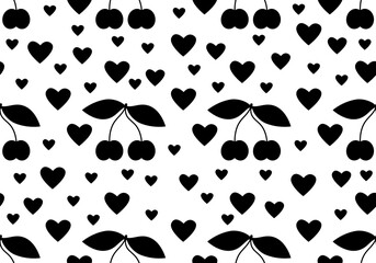 Wall Mural - seamless pattern with cherry and heart. cute design with cherry