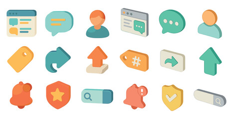 Communication and technology icons set – isometric, digital, online message symbols