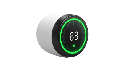 Digital smart thermostat shows temperature on the screen with a transparent background.