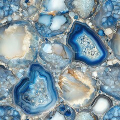 Wall Mural - seamless pattern of sliced agate geode in blue and earth tones