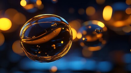 Wall Mural - transparent spheres with glowing lights in a dark background