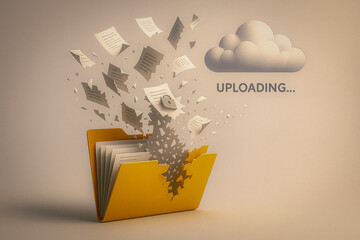 Wall Mural - data transfer: digital documents and data upload into cloud, symbolizing the transfer of information