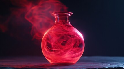 Wall Mural - vibrant glass vase with red smoke patterns on dark background