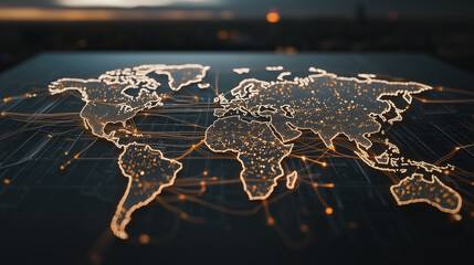 Wall Mural - global network: an abstract depiction of the globe, intricately illuminated with interconnected line