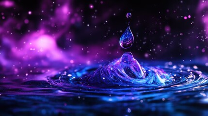 Wall Mural - Vibrant Water Droplet Splash with Cosmic Background Effects