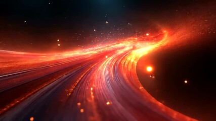 Wall Mural - Dynamic Cosmic Energy Flow: Red and Orange Light Streaks in Abstract Motion Background