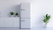 © sablengjago - White refrigerator in minimalist kitchen with plants.