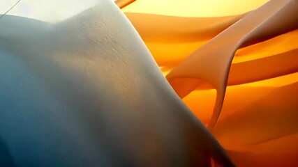 Wall Mural - elegant fabric flowing in orange and white tones, dynamic abstract textile art video
