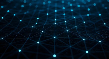 Wall Mural - abstract interconnected network with glowing nodes against a dark background, representing data conn