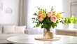 © Allah - Bouquet of pastel roses and yellow flowers in a vase