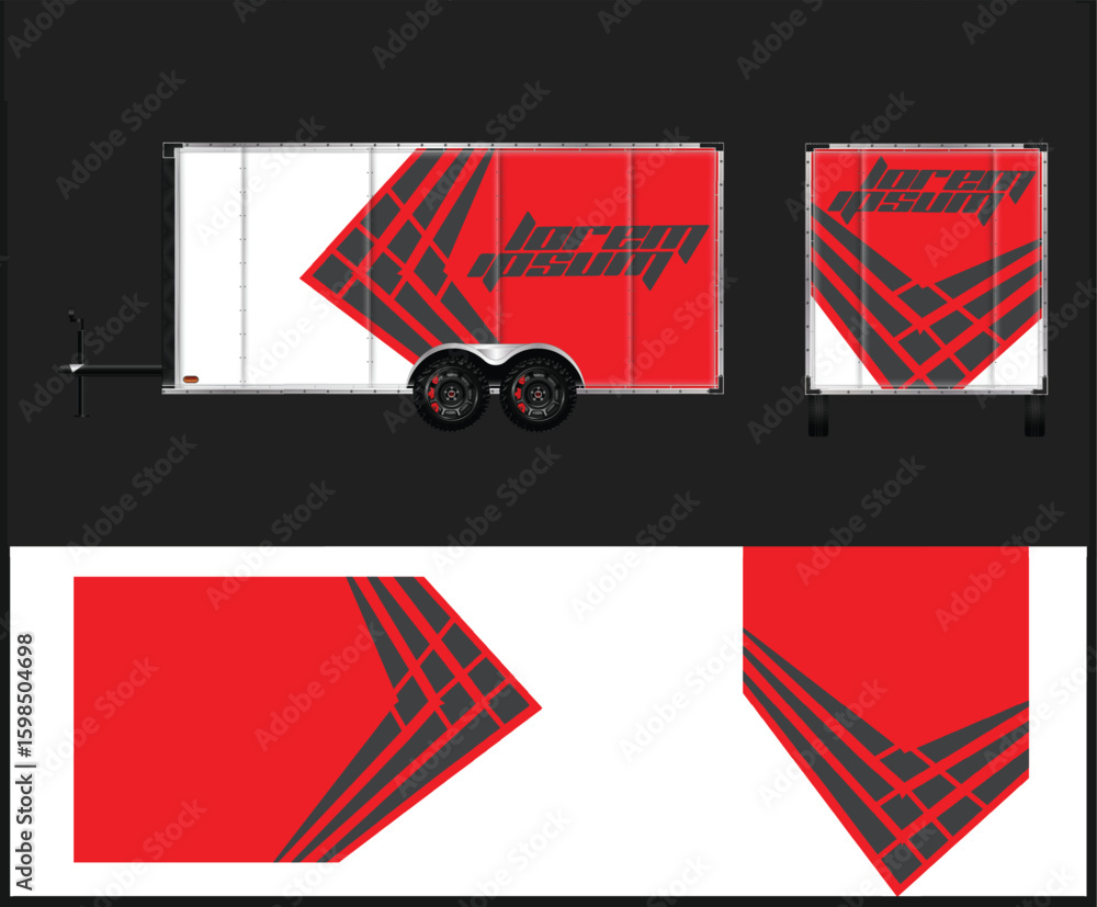 Vector Trailer Graphics Trailer Wrap Design with Red White and Gray Geometric Graphics ...