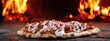 © Tomislav - kebab pizza with mild white sauce inside of a brick oven  . aspect ratio 8:3