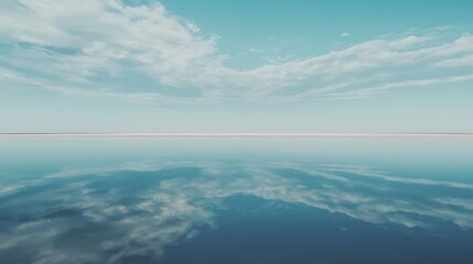 Wall Mural - unbroken salt flat horizon line with symmetrical sky reflection under daylight