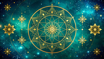 Wall Mural - Celestial Mandala with Teal Galaxy.