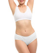 © New Africa - Woman in underwear on white background, closeup