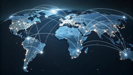 Wall Mural - Global network connection over the world. Internet Concept of global business.World map with glowing lines on dark background. Network and communication concept. 3D Rendering	