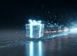 © AVR - The darkness of digital cyberspace is illuminated by a glowing blue gift box, which is tied with a ribbon and encircled by neon lines that generate a futuristic and technological sensation