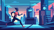 © Justlight - A futuristic jogger dashes through neonlit streets and towering skyscrs immersed in the urban landscape of a virtual metropolis.. Vector illustration