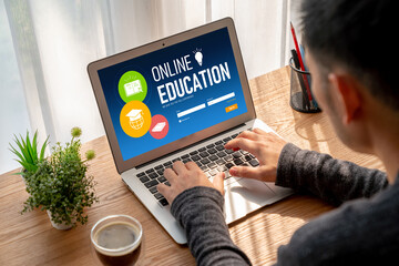 Wall Mural - e-learning website with modish sofware for student to study online on the internet network