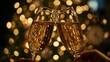 © Alexandre - Two champagne glasses clink in a festive toast against a beautiful bokeh background.