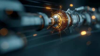 Wall Mural - complex futuristic engine transferring energy and data through fiber optic cables, generating sparks