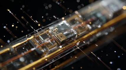 Wall Mural - complex transparent electronic circuit showcasing golden connections, intricate components, and spar