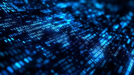 Abstract Binary Code Background with Blue Glowing Numbers and Data Flow