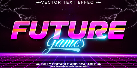 Wall Mural - Vintage 80s text effect, editable retro future and cyber space text style
