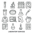 © Igor - Laboratory services linear icon set: microscope, test tube, flask, petri dish, centrifuge, gloves, oven, pipette