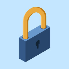 Wall Mural - isometric lock. 3d isometric lock. data access and data security. cyber security. isometric technolo