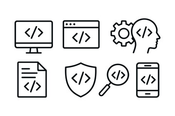 Software coding icons for programming and web development