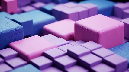 Abstract Geometric Composition Pink Blue and Purple Cubic Shapes in Modern Minimalist Design