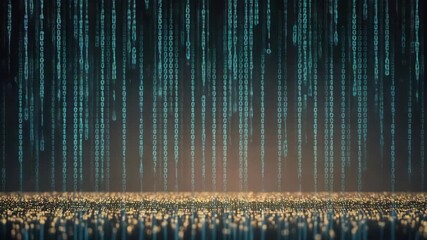 Binary code data stream concept, abstract technology background, digital transformation.