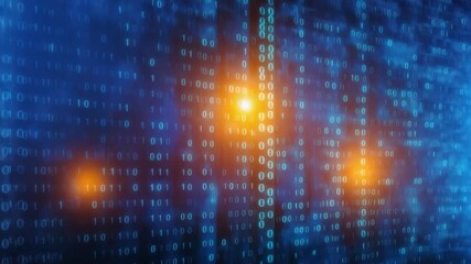 Abstract blue binary code data stream background for technology concept, computing.