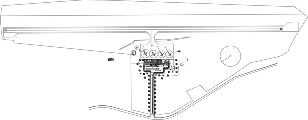 Vector sketch illustration silhouette architectural design section view interior plan site plan airport layout with track for airplane runway